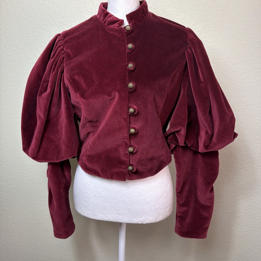 Wah Maker Womens Velvet Jacket 8 Burgundy Cropped Steampunk Gothic Edwardian USA